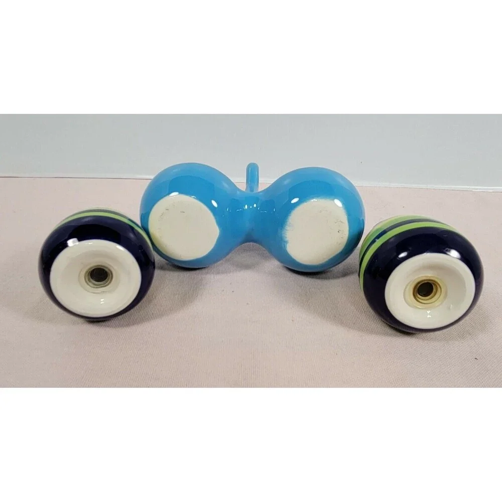 Ceramic Salt & Pepper Shakers with Holder- Blue green yellow multicolor